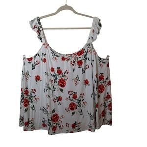 Torrid Super Soft Knits Ivory Red Floral Ruffle Tank Top‎ Womens Plus 4 US 4X